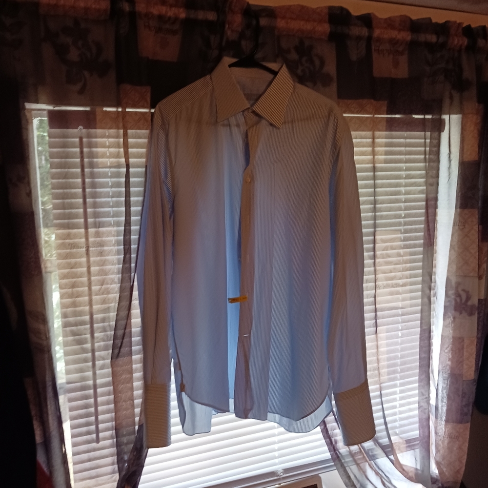 Perry Ellis Portfolio  17" 34/35 white/ Lite Blue stripe